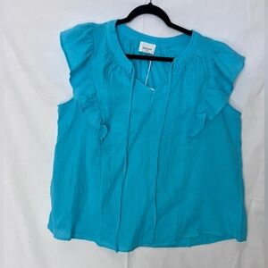 ANDREE BY UNIT Turquoise Ruffle Blouse. NWT 1X